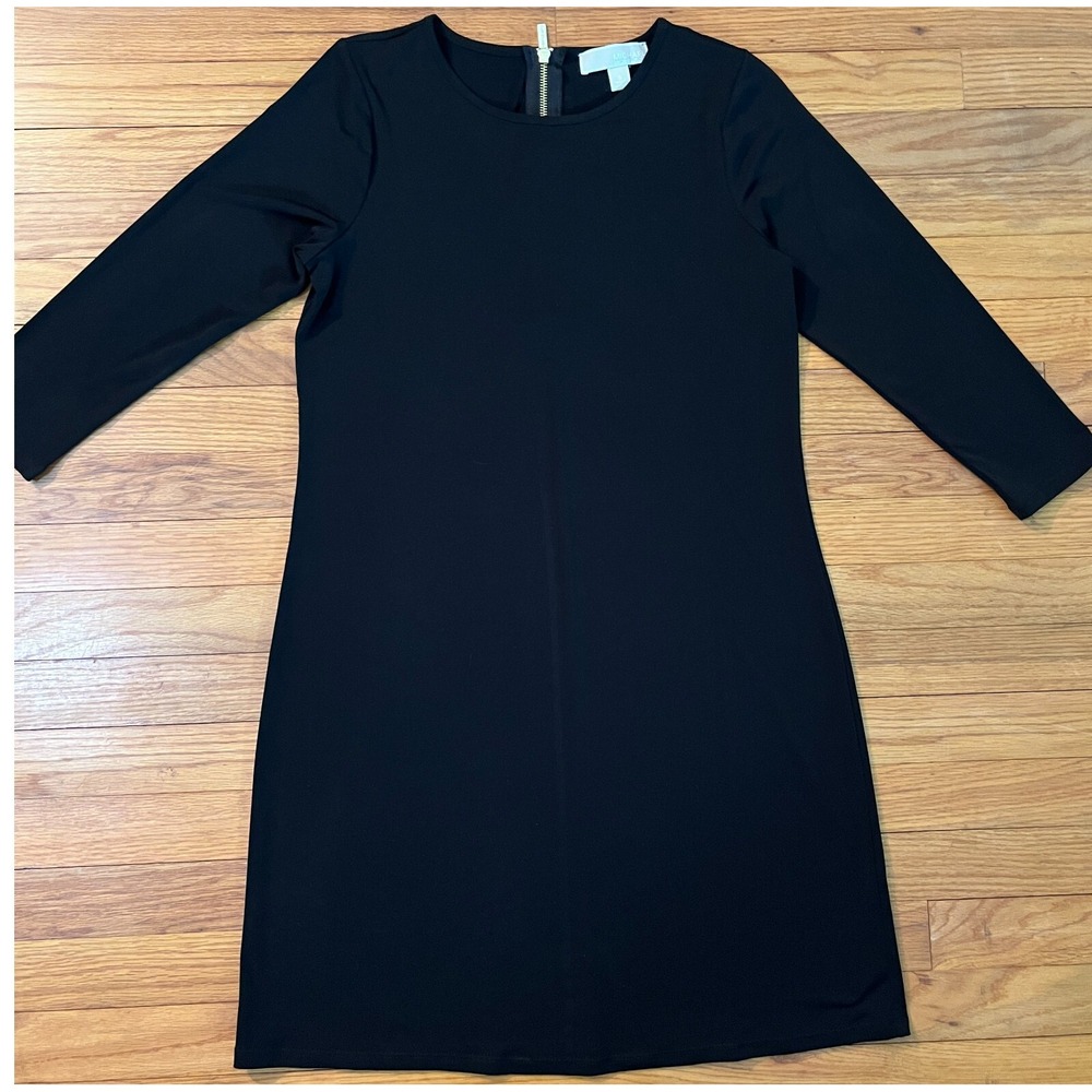 Michael Kors Womens 3/4 Sleeve Little Black Dress A-Line Gold Zipper Back S